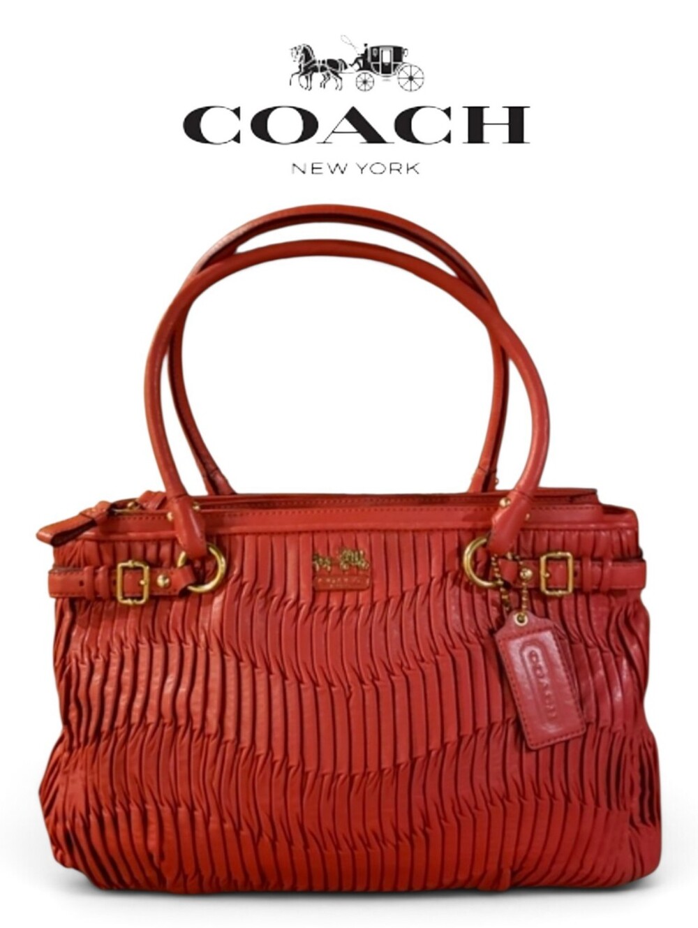 Coach Madison Gathered Leather Sophia Satchel – Vermillion Red w/ Dust Bag NWOT! - Picture 1 of 11